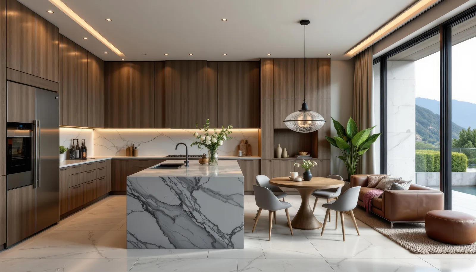 Gray quartz island countertop in a Tampa kitchen